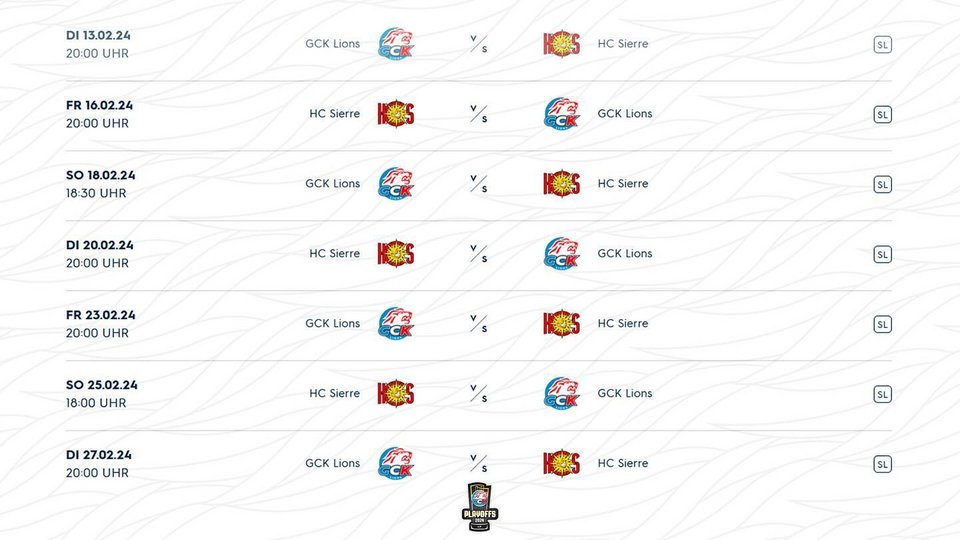 GCK Lions: Spielplan Playoff-Viertelfinal